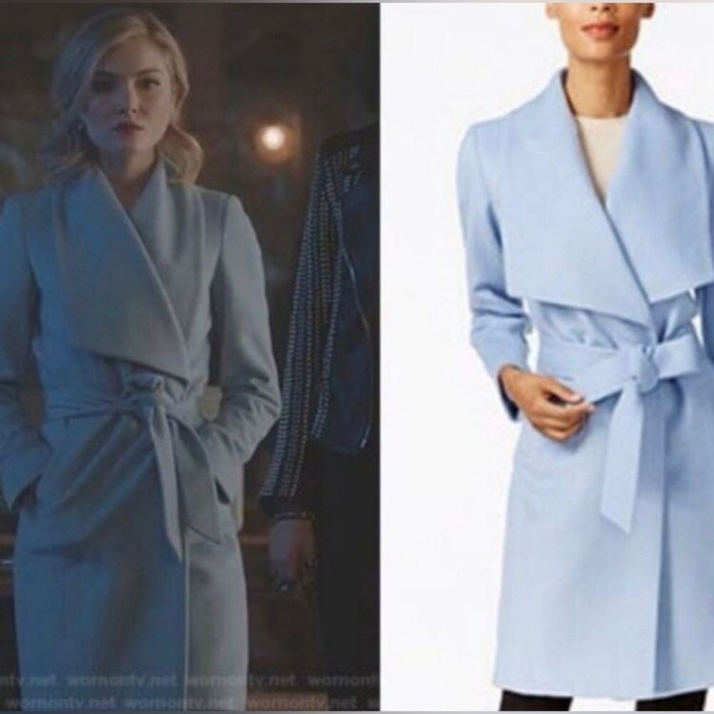 NWT $420 Cole Haan Signature Wool Maxi Wrap Coat in baby blue